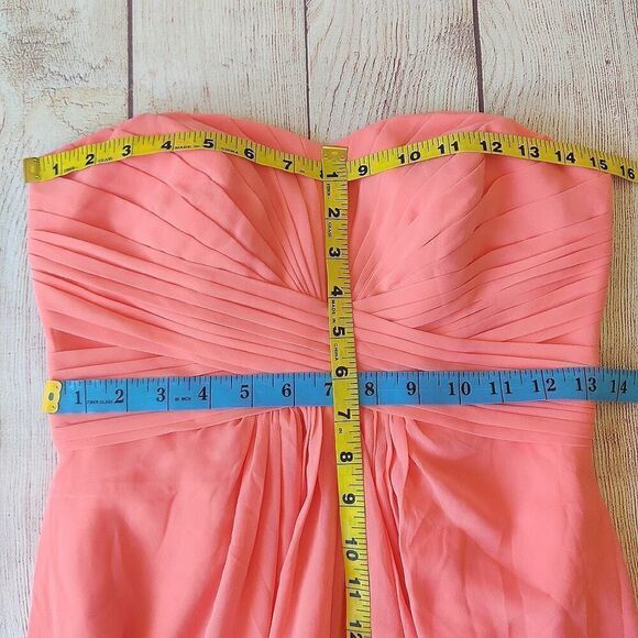 David's Bridal strapless pleated chiffon gown style# F15555 sz 4 - Picture 9 of 11